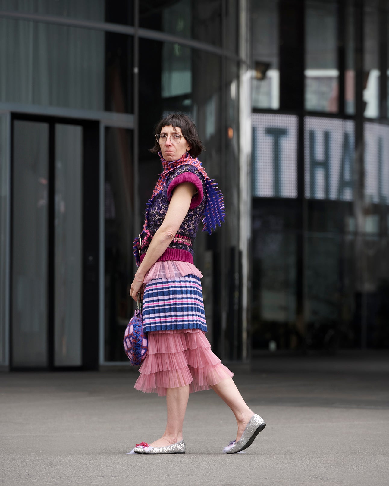 Stripey pleated skirt