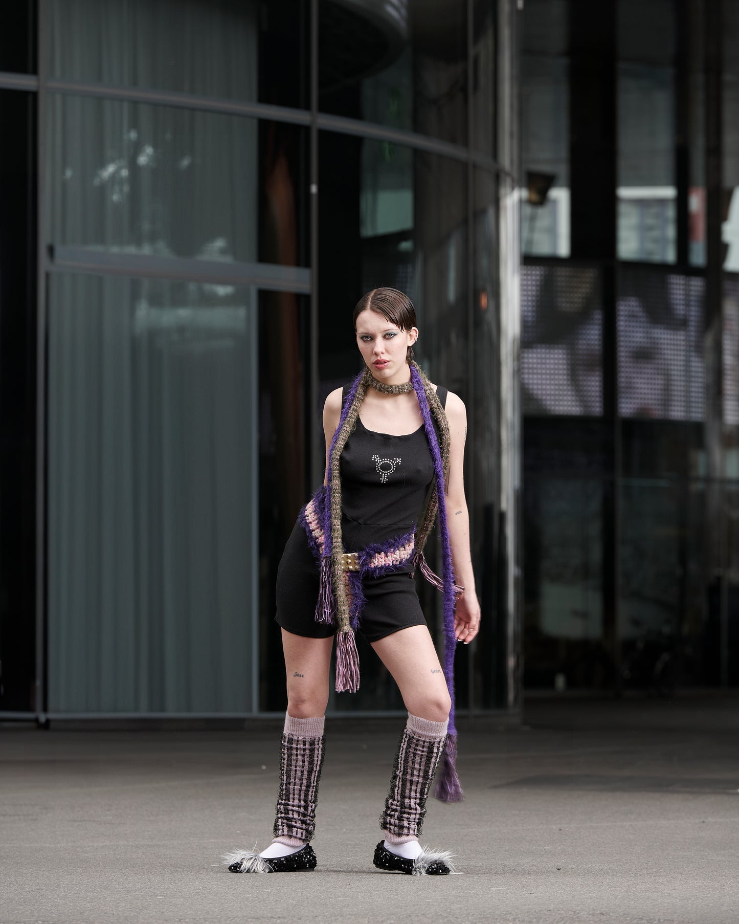 Hairy leg warmers purple