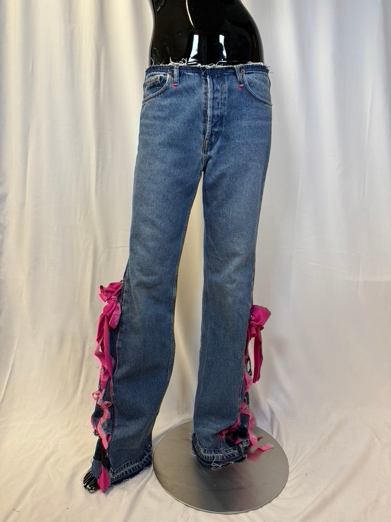 Low-waist jeans pink bow