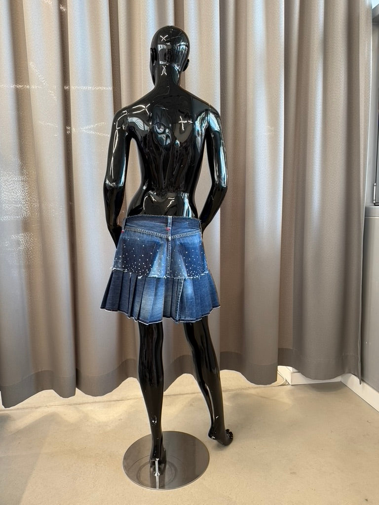 Low-waist strass mini jeans skirt