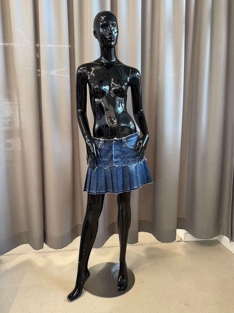 Low-waist strass mini jeans skirt