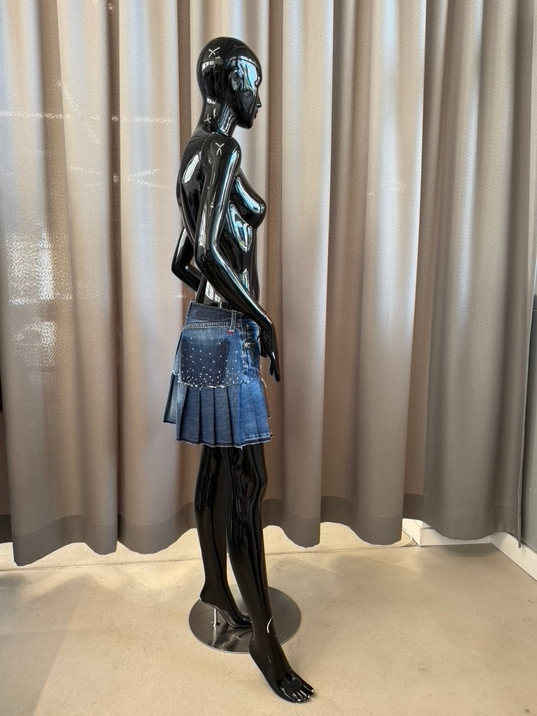Low-waist strass mini jeans skirt