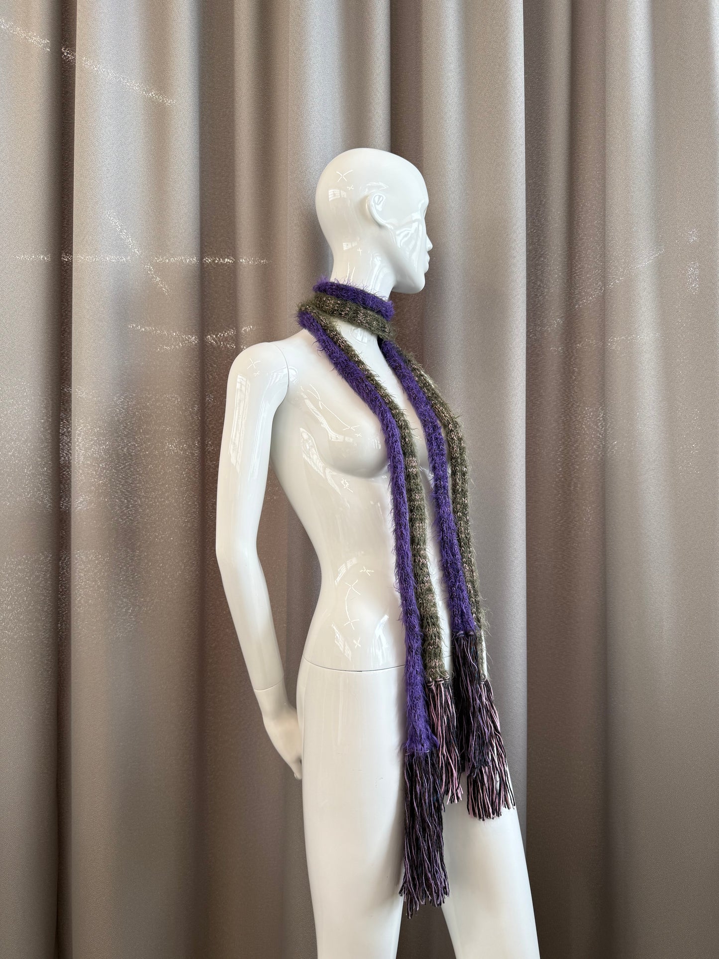 Scarf hairy green/rose