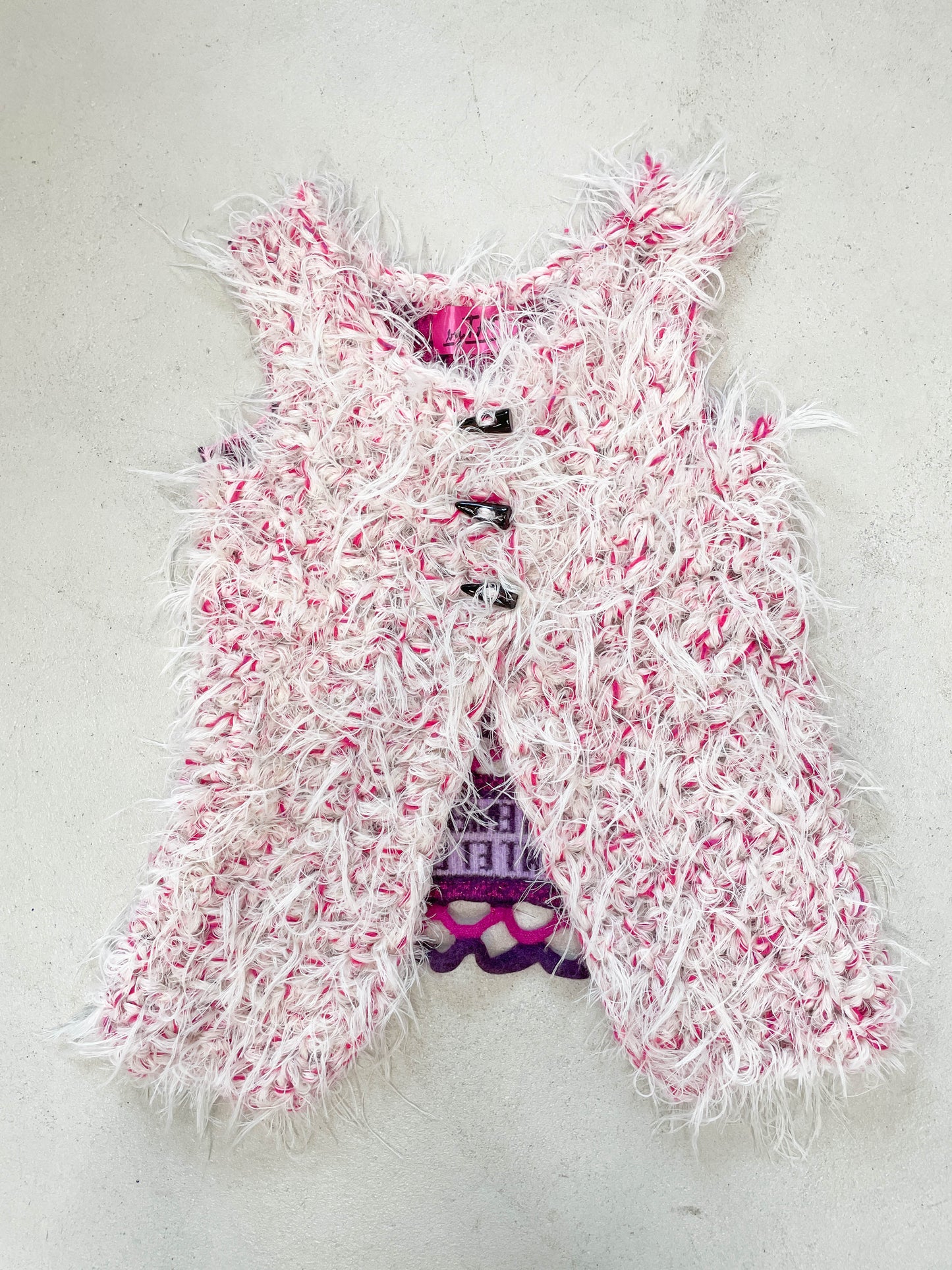 "Peeing girls" hairy crochet cardigan