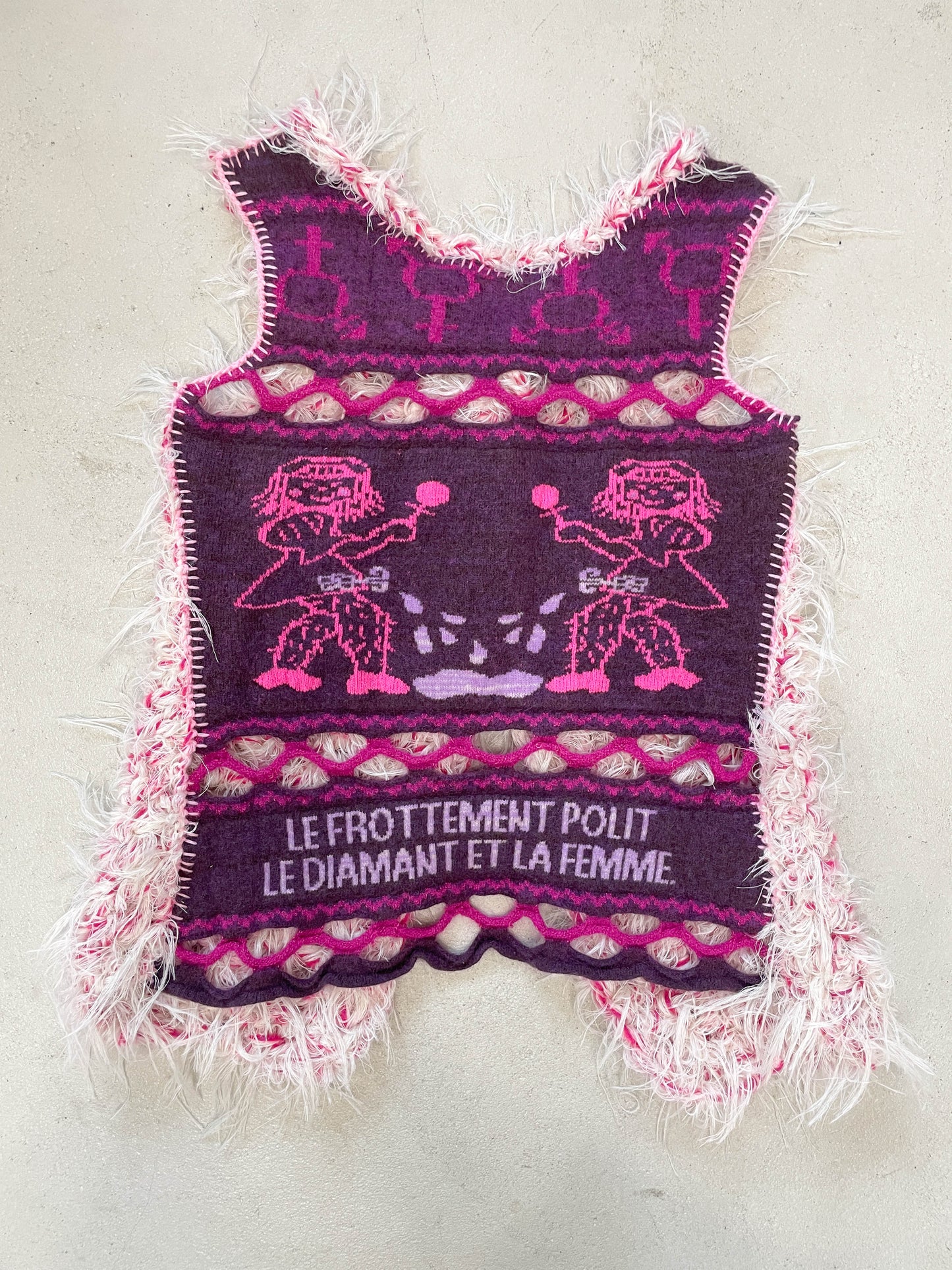 "Peeing girls" hairy crochet cardigan