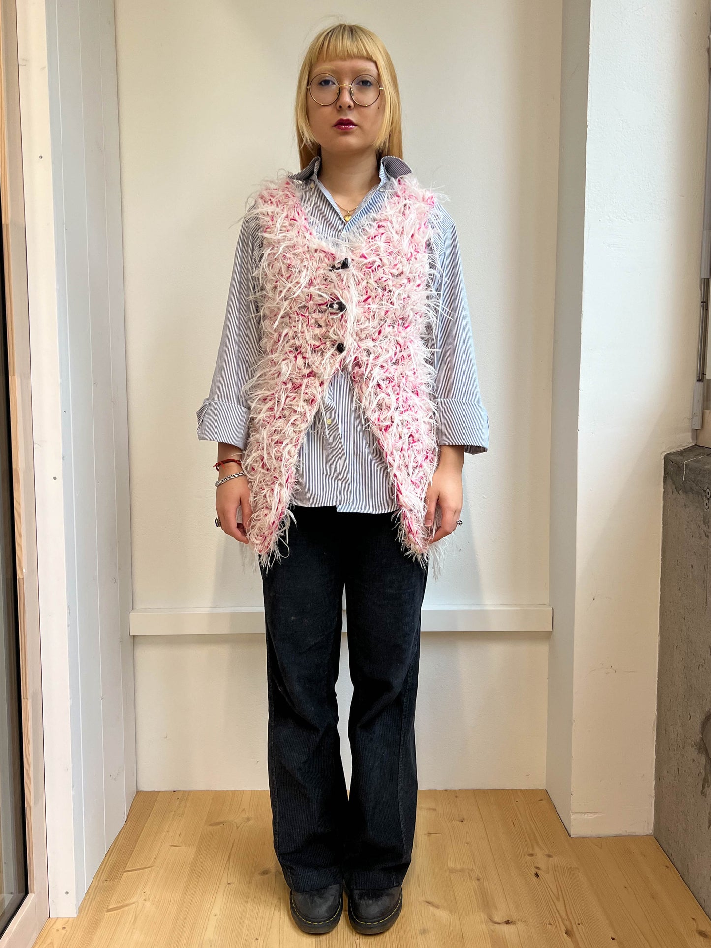 "Peeing girls" hairy crochet cardigan