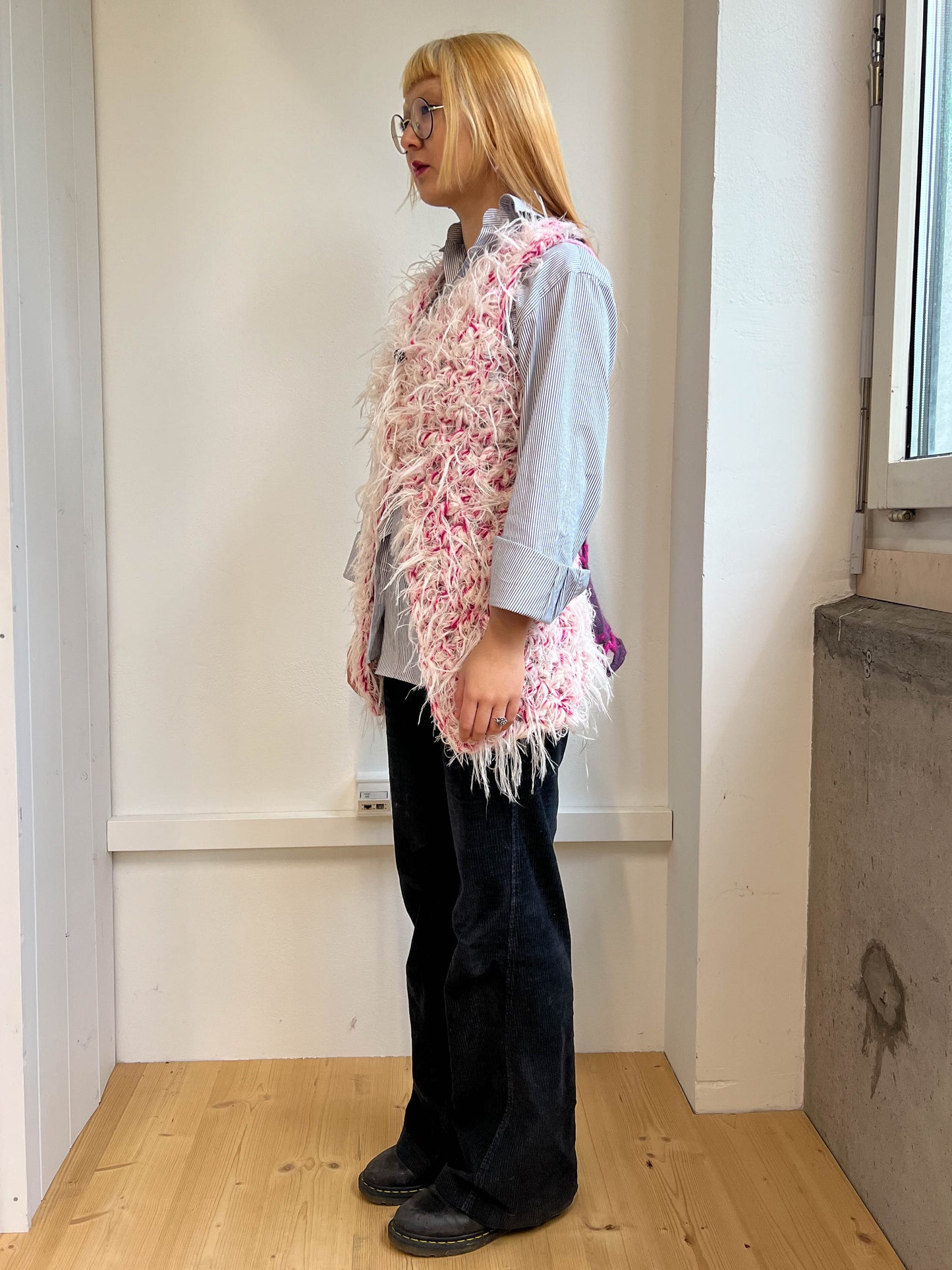"Peeing girls" hairy crochet cardigan