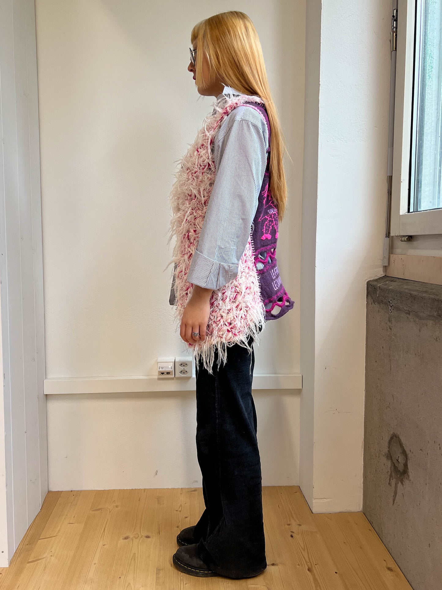 "Peeing girls" hairy crochet cardigan