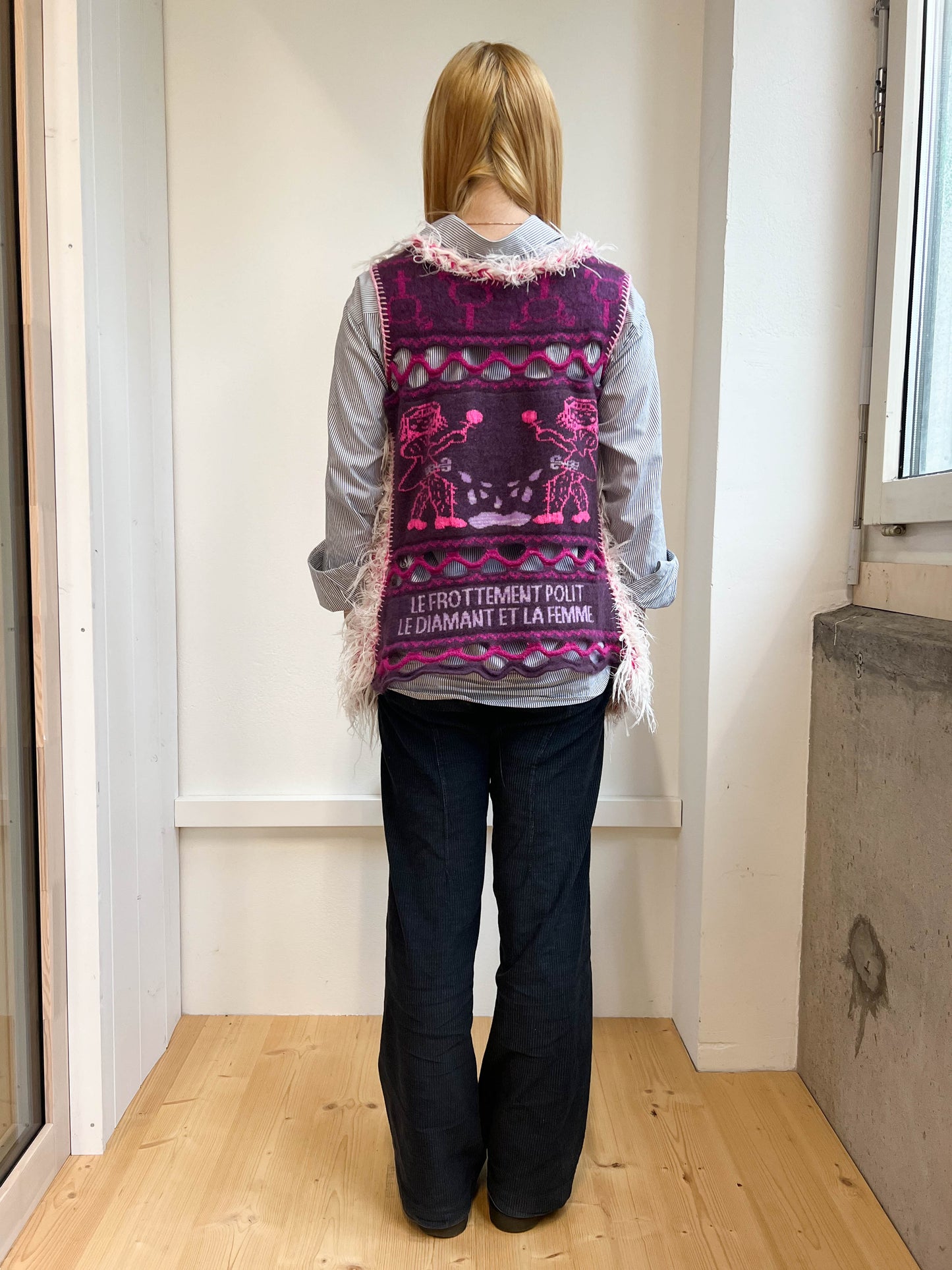 "Peeing girls" hairy crochet cardigan