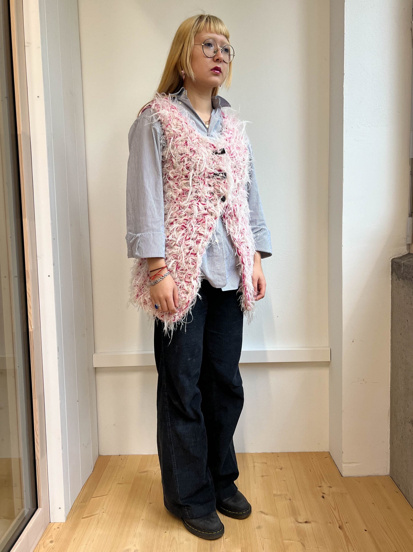 "Peeing girls" hairy crochet cardigan