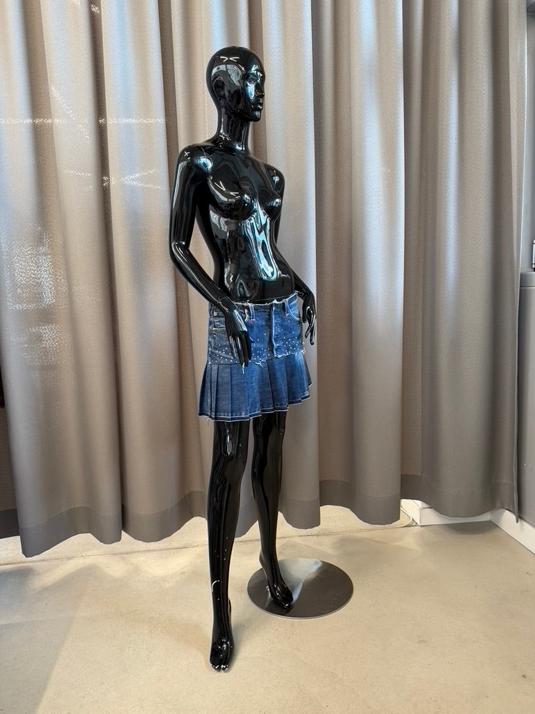 Low-waist strass mini jeans skirt