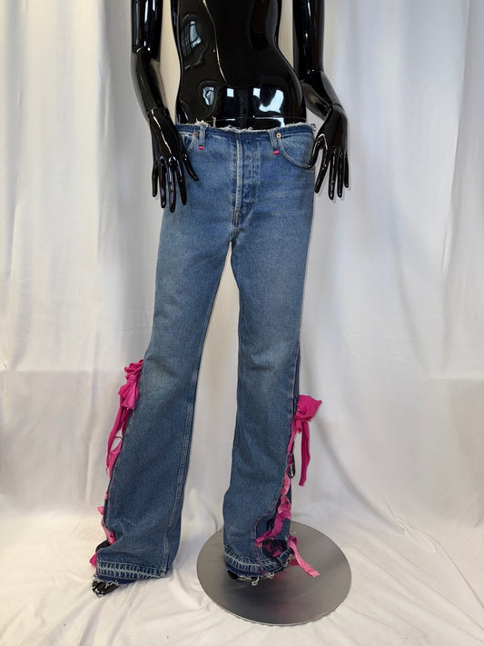 Low-waist jeans pink bow