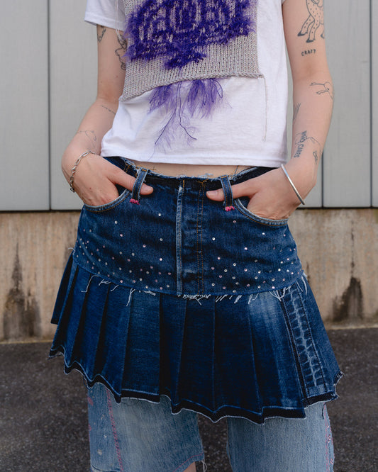 Low-waist strass mini jeans skirt