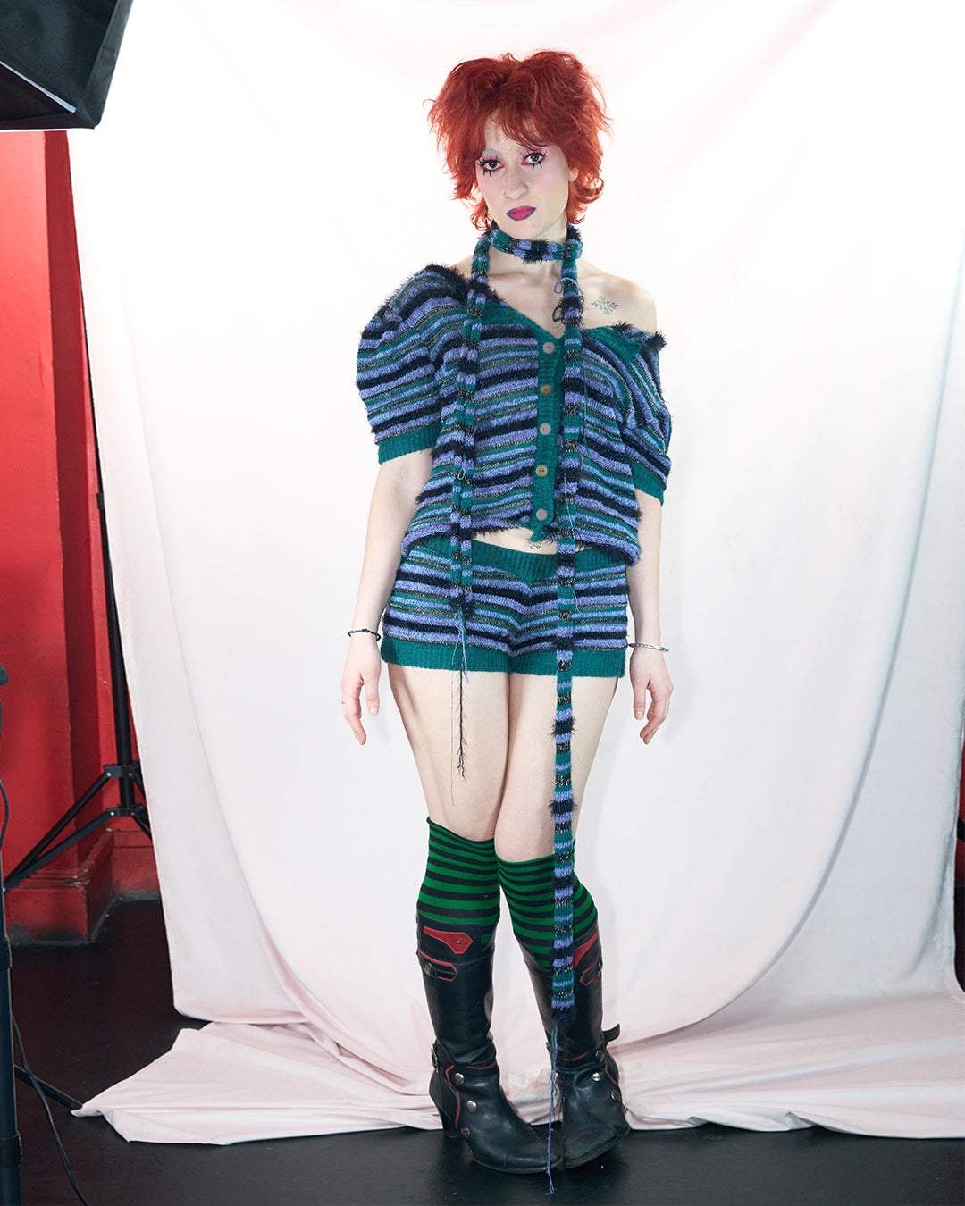 Green/blue deux-piece cardigan