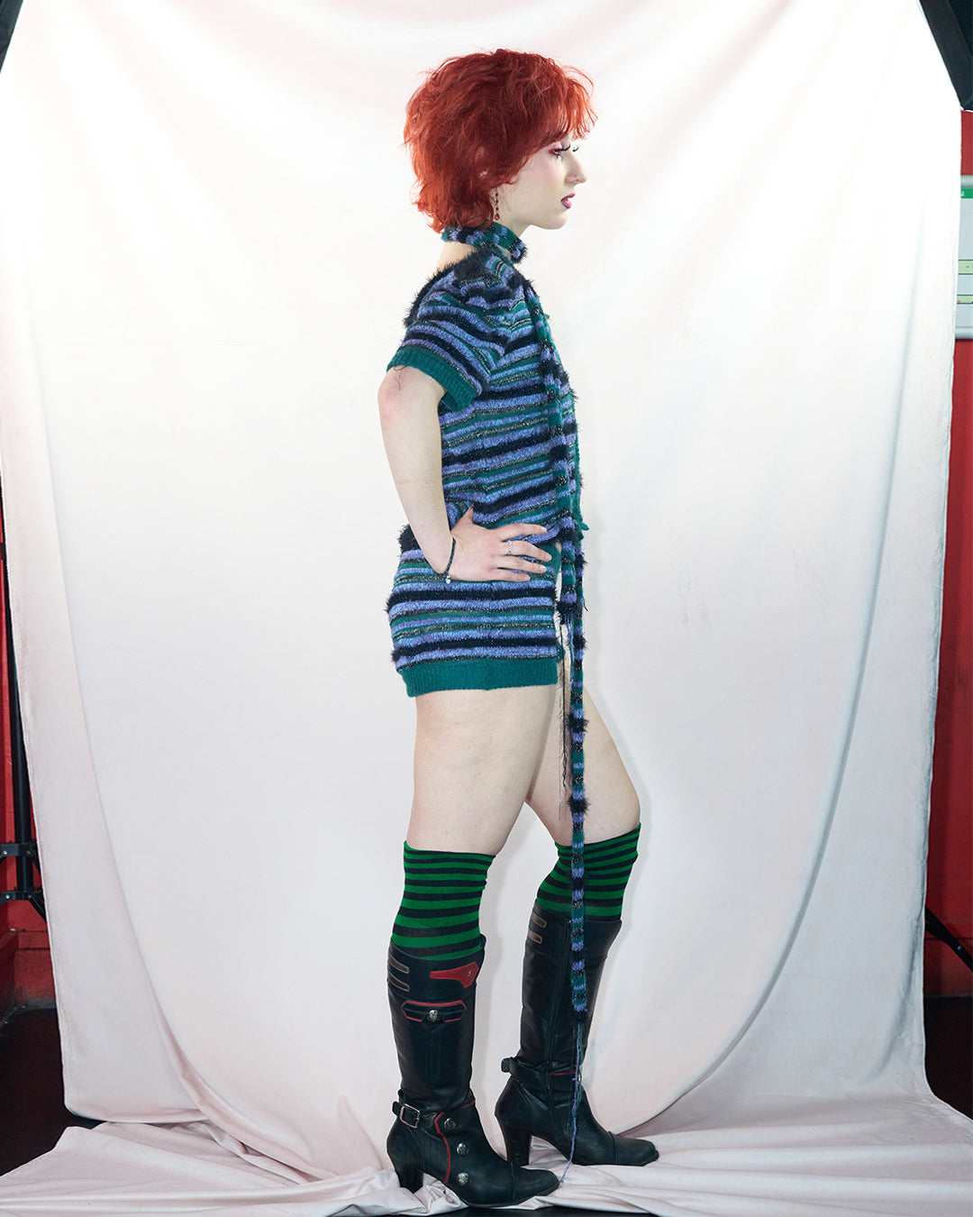 Green/blue deux-piece cardigan